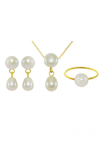 18 Karat Yellow Gold Pearl Drop Jewellery Set