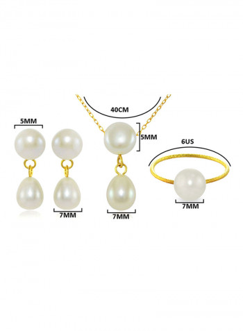 18 Karat Yellow Gold Pearl Drop Jewellery Set
