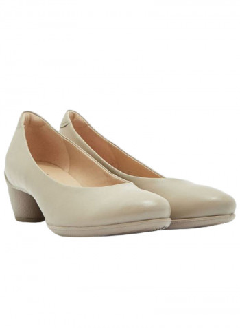 Sculptured Mid Heel Slip-On Pumps Beige
