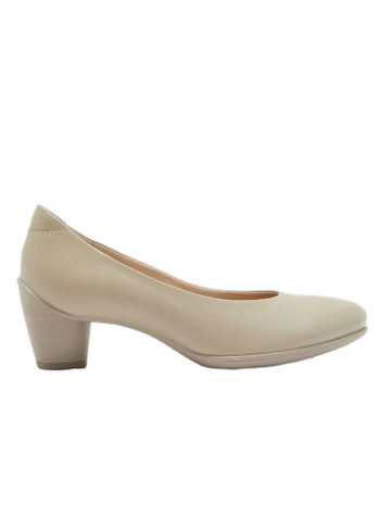 Sculptured Mid Heel Slip-On Pumps Beige