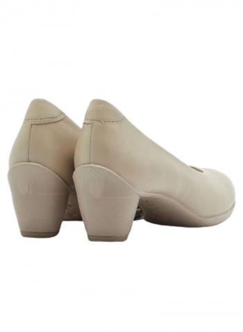 Sculptured Mid Heel Slip-On Pumps Beige