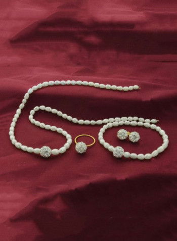 18K  Gold Crystal Balls And Pearls Strand Jewellery Set