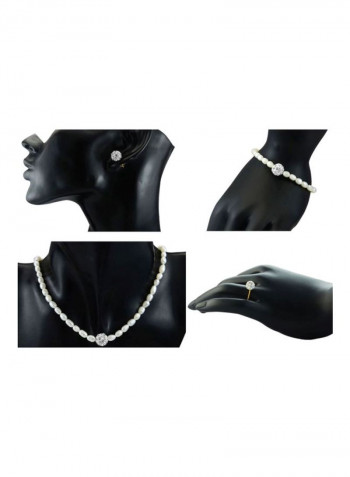 18K  Gold Crystal Balls And Pearls Strand Jewellery Set