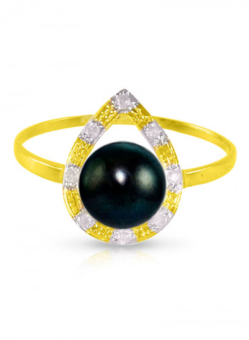 18 Karat Solid Gold 0.08 Carat Diamonds With 7 mm Pearl Drop Ring