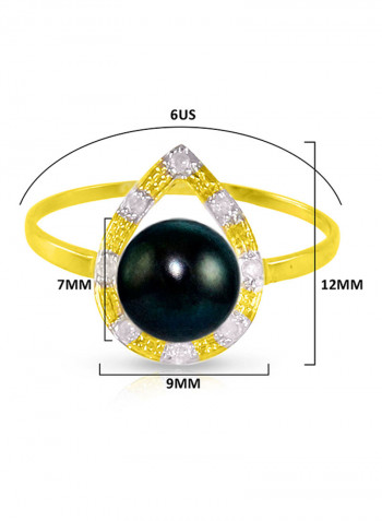 18 Karat Solid Gold 0.08 Carat Diamonds With 7 mm Pearl Drop Ring