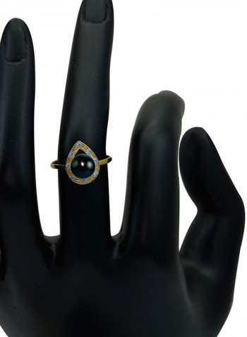 18 Karat Solid Gold 0.08 Carat Diamonds With 7 mm Pearl Drop Ring