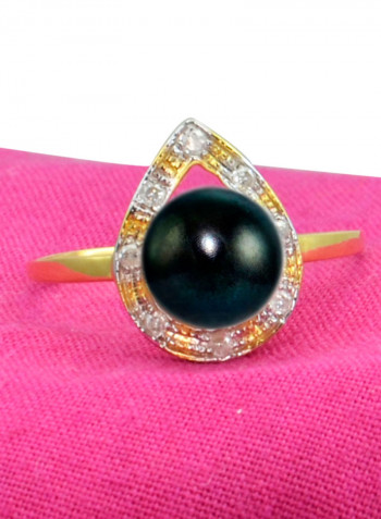 18 Karat Solid Gold 0.08 Carat Diamonds With 7 mm Pearl Drop Ring