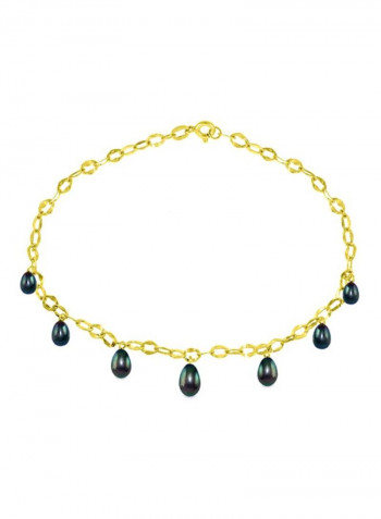 18 Karat Gold Black Pearl Drops Chain Bracelet