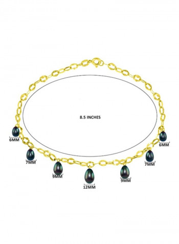18 Karat Gold Black Pearl Drops Chain Bracelet