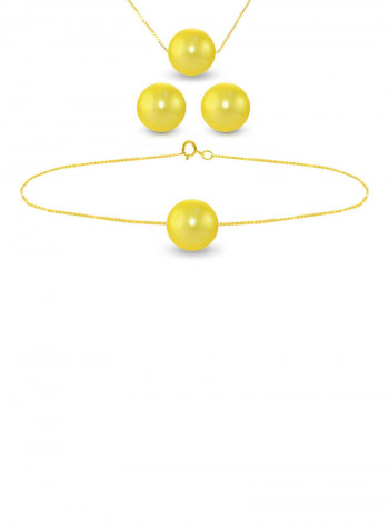 18 Karat Solid Yellow Gold With 8 mm Pearl Jewellery Set