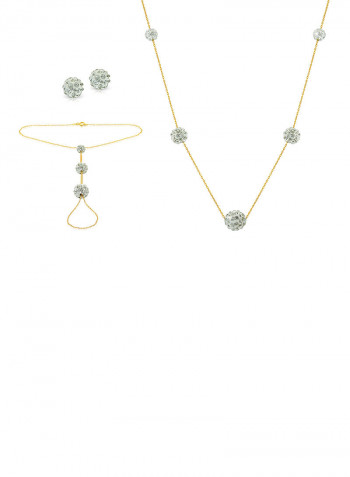 Set of 3 18 Karat Gold Gradual Built-in Crystal Ball Necklace Bracelet and Earrings