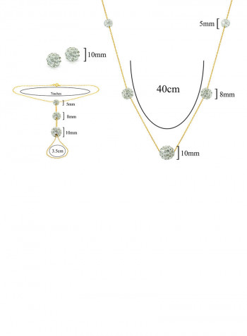 Set of 3 18 Karat Gold Gradual Built-in Crystal Ball Necklace Bracelet and Earrings