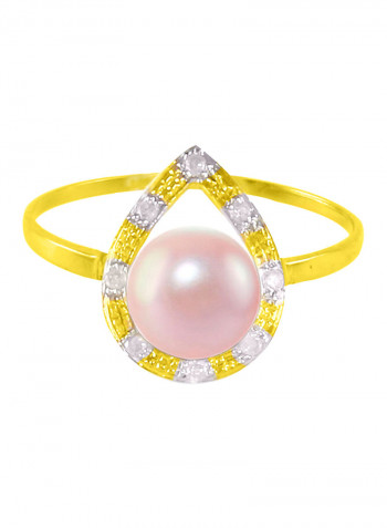 18 Karat Solid Gold 0.08 Carat Diamonds With 7 mm Pearl Drop Ring