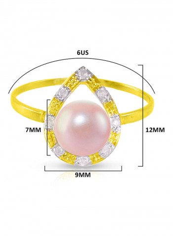 18 Karat Solid Gold 0.08 Carat Diamonds With 7 mm Pearl Drop Ring
