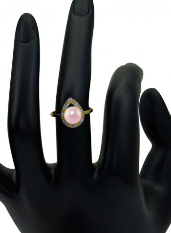 18 Karat Solid Gold 0.08 Carat Diamonds With 7 mm Pearl Drop Ring