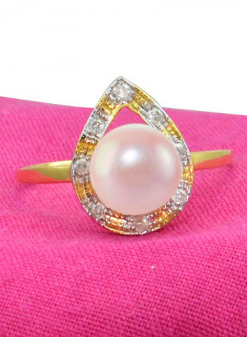 18 Karat Solid Gold 0.08 Carat Diamonds With 7 mm Pearl Drop Ring