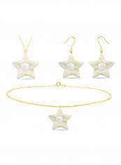 3-Piece 18 Karat Solid Yellow Gold Mother Of Pearl With 6-7 mm Star Shape Jewellery