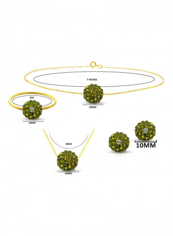 18 Karat Solid Yellow Gold Simple 10 mm Crystal Ball Earrings With Pendant Necklace, Bracelet And Ring