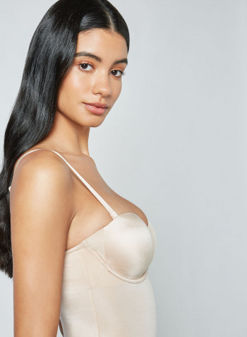 Suit Your Fancy Strapless Cupped Mid-Thigh Bodysuit Nude