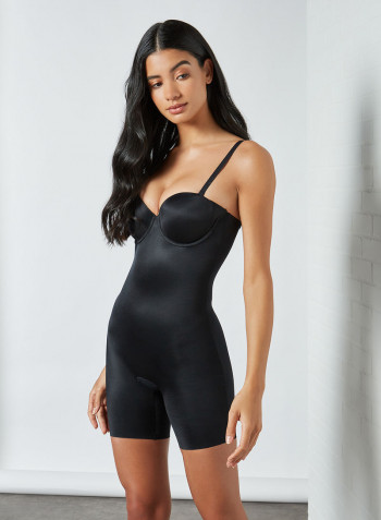 Suit Your Fancy Strapless Cupped Mid-Thigh Bodysuit Black