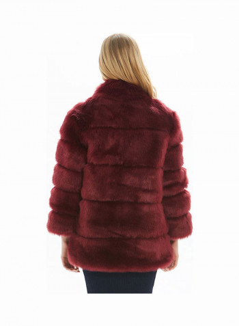 Long Sleeves Solid Coat Wine Red