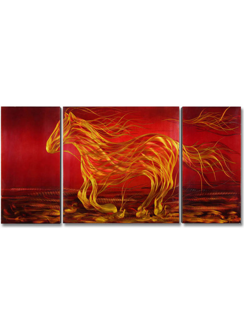 3-Piece Running Horse Decorative MDF Wall Art Red/Gold