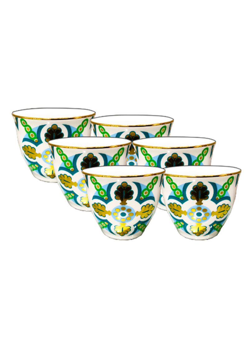 6-Piece Gawa Floral Printed Tea Cup Set Multicolour 5.5cm