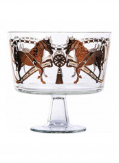 Decorative Horse Printed Footed Bowl Clear/Gold 21x20centimeter