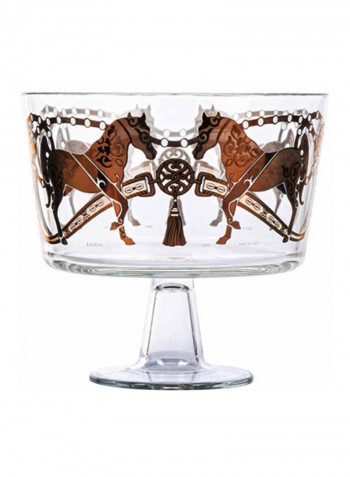 Decorative Horse Printed Footed Bowl Clear/Gold 21x20centimeter