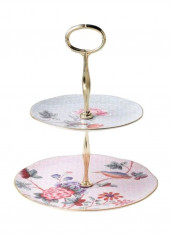 2-Tier Cuckoo Designed Cake Stand Gold/White/Pink 9.5x7.9x5.5inch