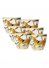 6-Piece Horse Printed Tea Cup Set Gold/White/Black 5.5cm