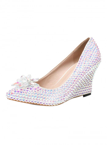 Rhinestone & Crystal Embellished Wedge Heel Pumps Multicolor