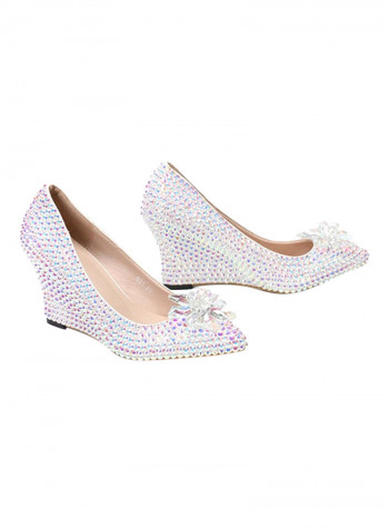 Rhinestone & Crystal Embellished Wedge Heel Pumps Multicolor