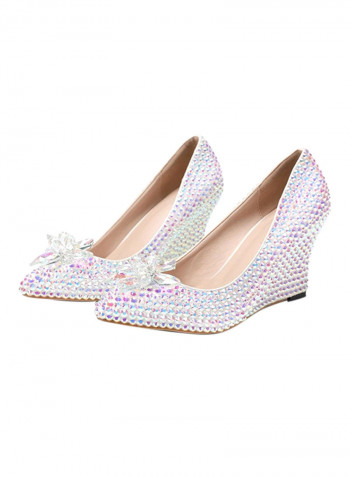 Rhinestone & Crystal Embellished Wedge Heel Pumps Multicolor