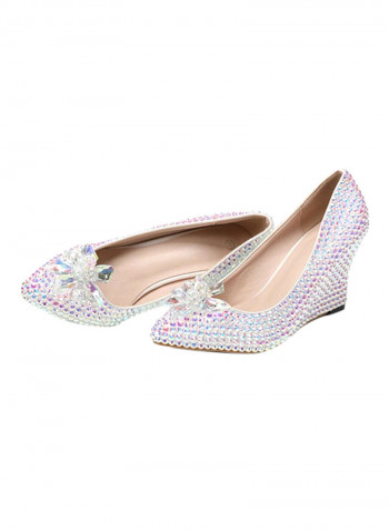 Rhinestone & Crystal Embellished Wedge Heel Pumps Multicolor