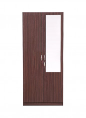 Double Door Wardrobe Armoire With Mirror Walnut 190x80x42centimeter