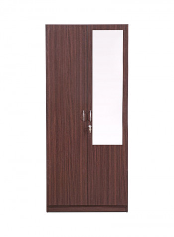 Double Door Wardrobe Armoire With Mirror Walnut 190x80x42centimeter