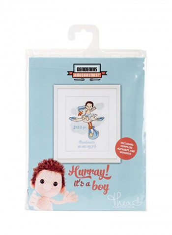 طقم تطريز بغرز متقاطعة بتصميم "It's a Boy" أزرق/أحمر