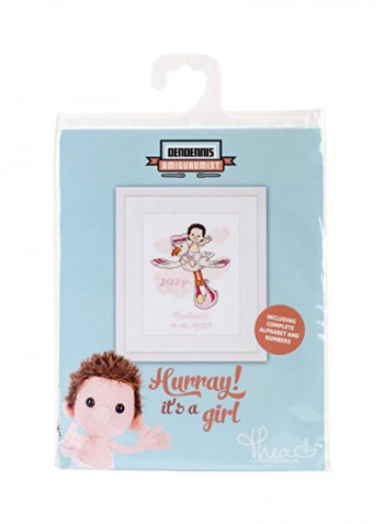 طقم أدوات تطريز بتصميم غرز متقاطعة بنمط يحمل عبارة It's a Girl أزرق/أحمر