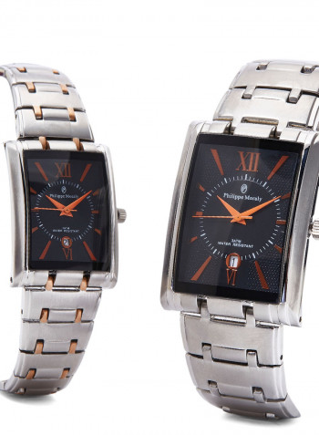 Water Resistant Stainless Steel Analog Wrist Watch Pair