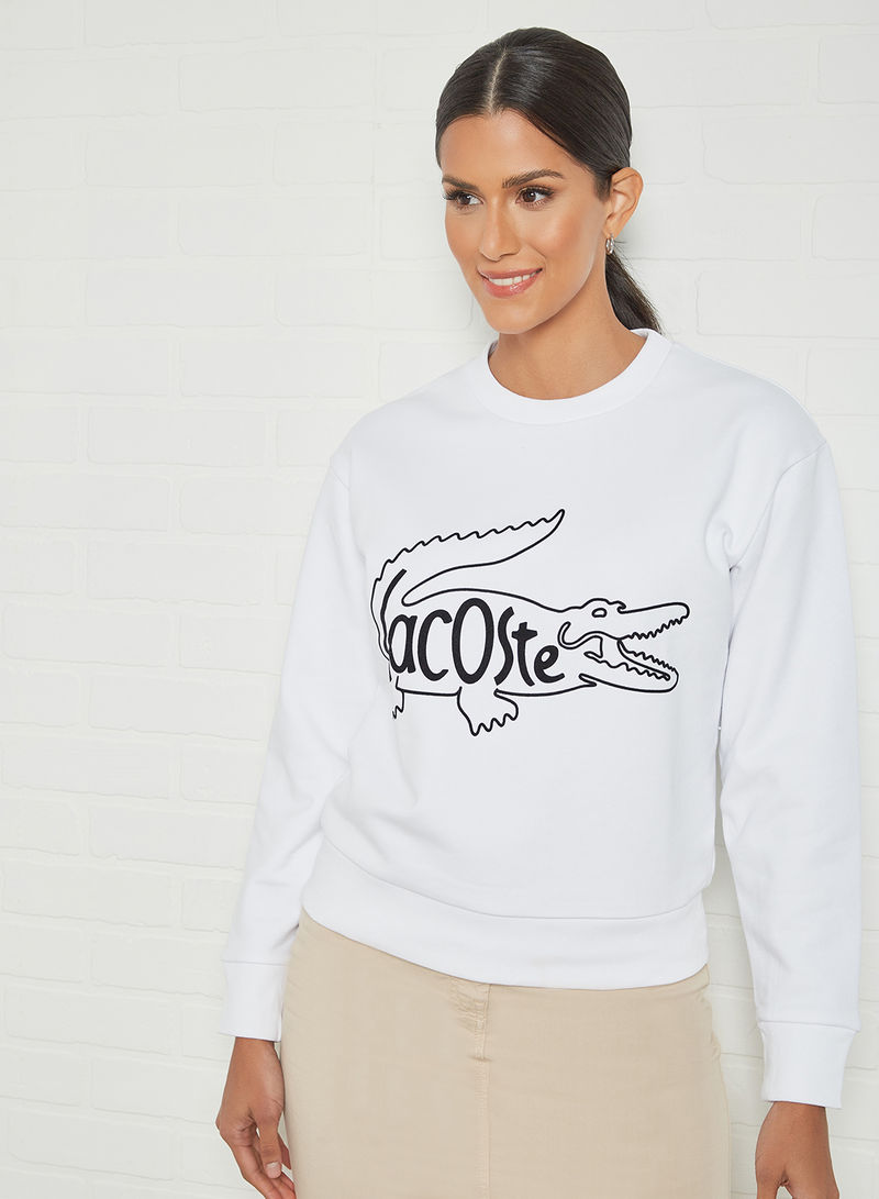 Crocodile Print Fleece Sweatshirt White