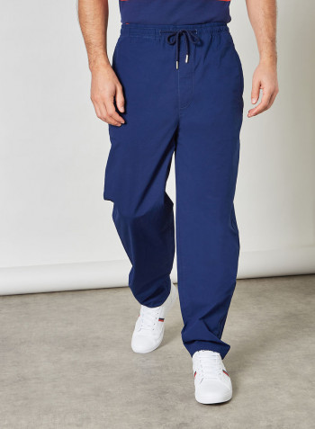 Stretch Poplin Drawstring Waist Pants Navy