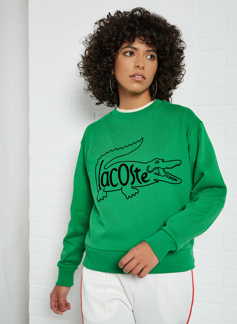 Crew Neck Crocodile Printed Sweatshirt Green