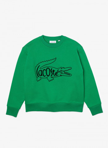 Crew Neck Crocodile Printed Sweatshirt Green