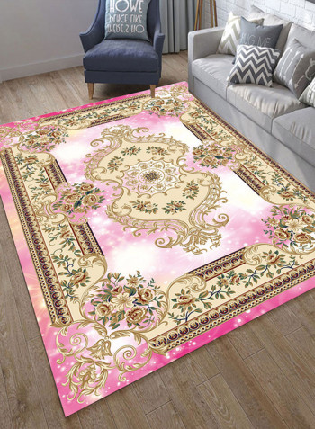 Floral Print Anti-Skid Soft Mat Pink/Gold 120X180centimeter