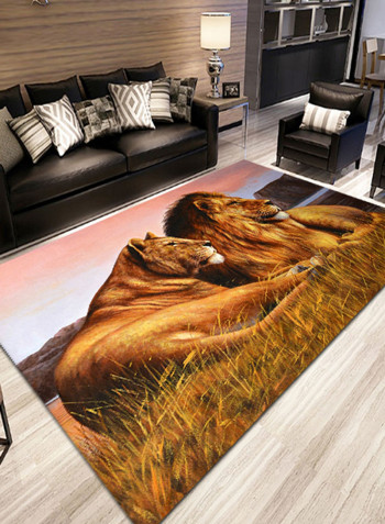 Lion Print Comfortable Anti-Skid Soft Mat Brown 120X180centimeter