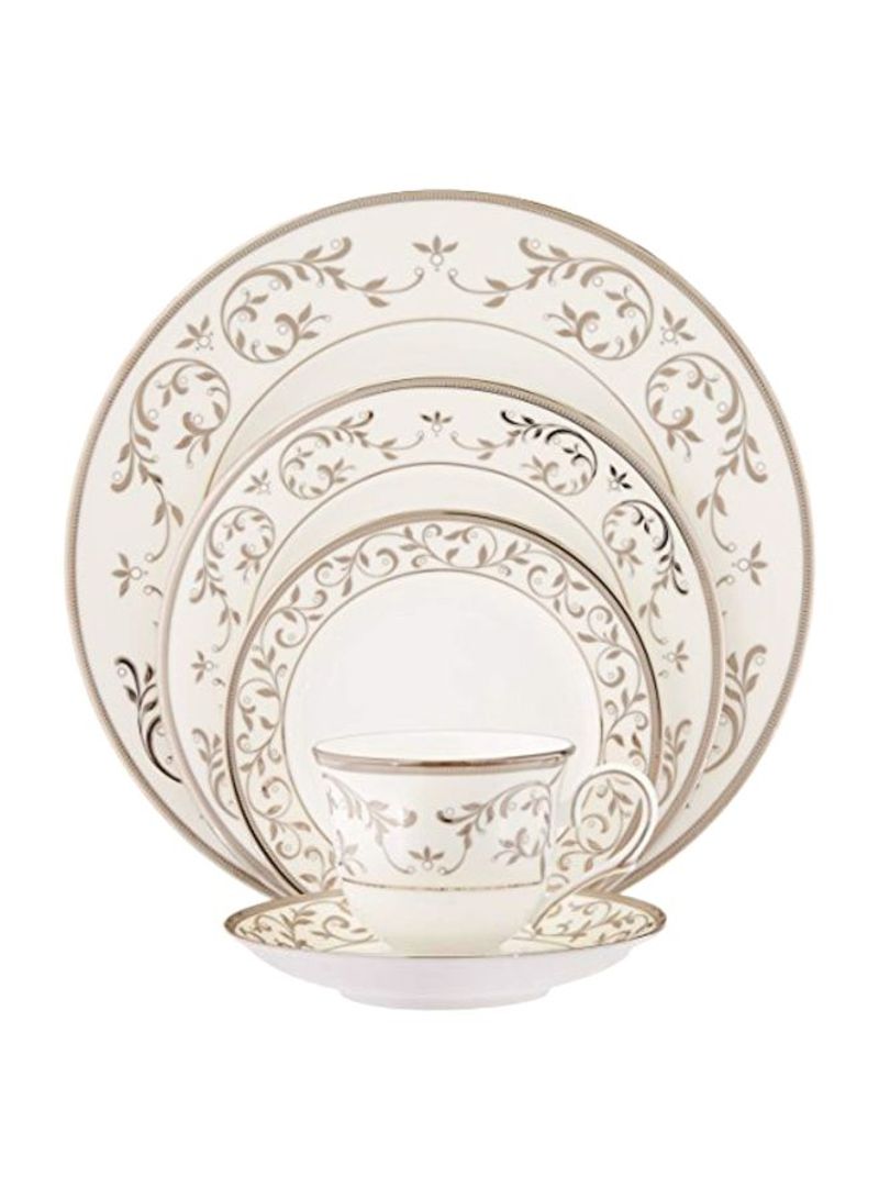 5-Piece Place Setting Plate Set White/Silver