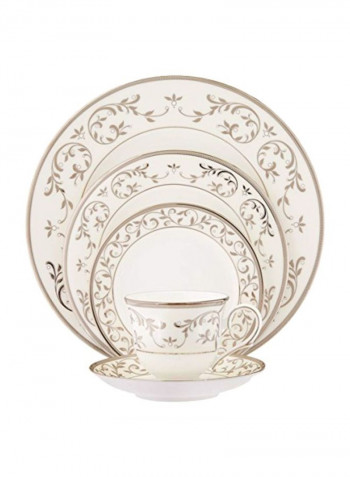 5-Piece Place Setting Plate Set White/Silver