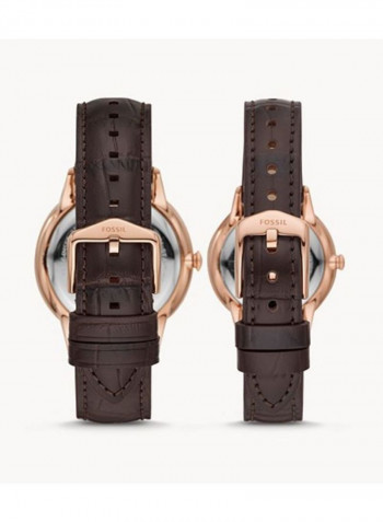 Three-Hand Leather Strap Wrist Watch Set FS5564SET