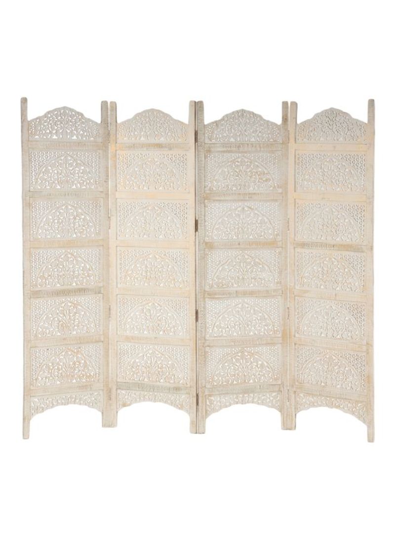 4-Panel Carved Folding Room Divider Beige 200x9x180cm